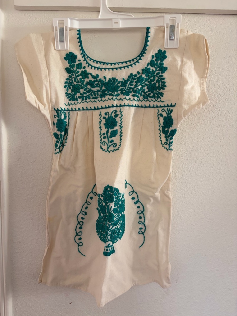 Mexican Dress with Teal Embroidery